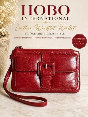 Authentic late 90’s Hobo International leather wristlet wallet in a rich crimson